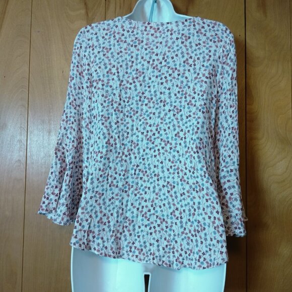 MOSSIMO WOMEN'S SMALL BELL SLEEVE FLORAL PULLOVER BLOUSE WITH TIE WAIST - Picture 5 of 5